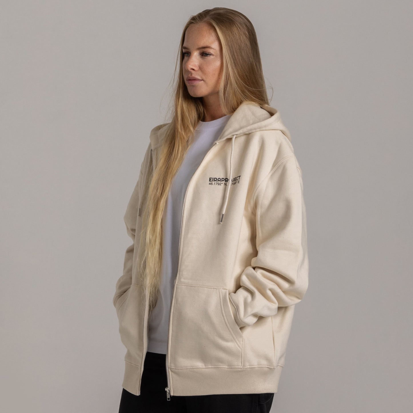NATURAL COTTON UNISEX EIRA PROJECT HEAVYWEIGHT ZIP HOODIE